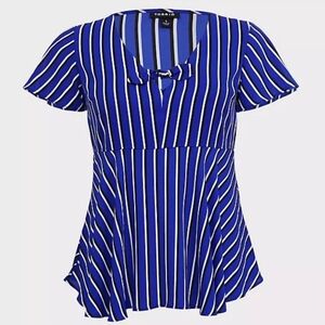 Torrid Georgette Striped Tie Front Blouse - Blue‎ - Medium (00)